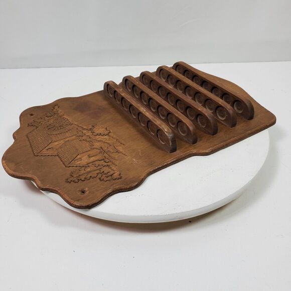 Antique Primitive Thimble Wall Display Wood 16x10x2 Inch Engraved Old Mill Scene - Picture 6 of 8